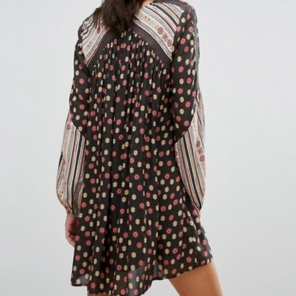 Free People Rain or Shine Boho Long Sleeve Dress in Black Size M - Picture 5 of 16